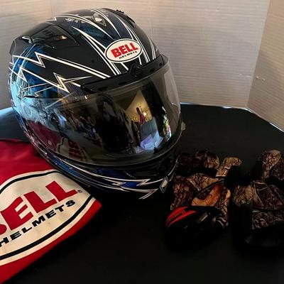 Bell Vortex Helmet Motorcycle Full Face Visor Adult Sz L w/ Bag, Huntworth Gloves