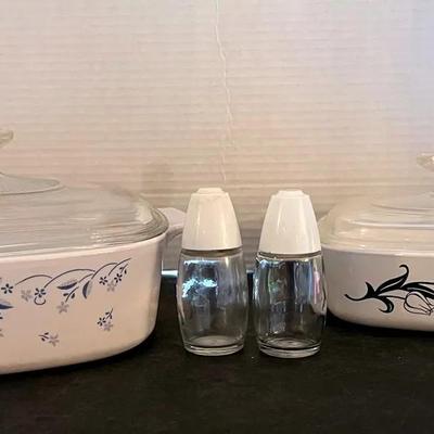 Corningware Provincial Blue 2L & Lyrics Black Tulip 1L, Gemco S/P Shakers 