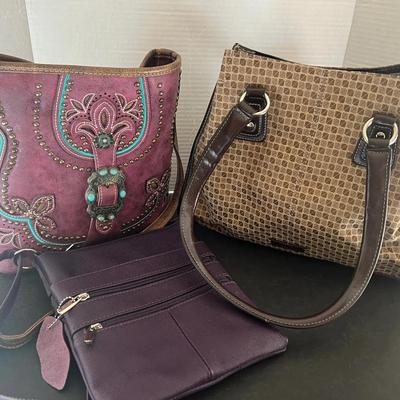 Montana West Studded Handbag, Purple Leather Crossbody, Nine Brown Checkered Purse 