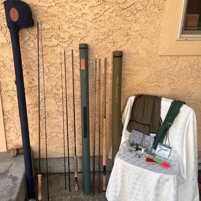 Cabelas Fishing Poles (3) Cases, Various line Thread Hooks