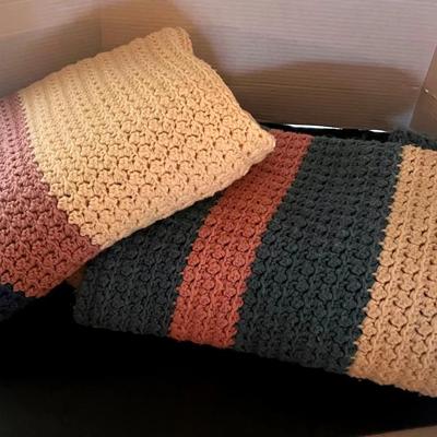 2 Handmade Crotchet Blankets Afghans Pink Blue Cream 