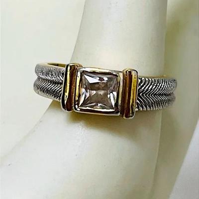 Gold-tone and Sterling Silver CZ Ring