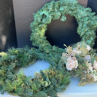 Holiday Wreaths - 2 Large Indoor / Outdoor Greenery, Tabletop Pink / Green Candle Centerpiece