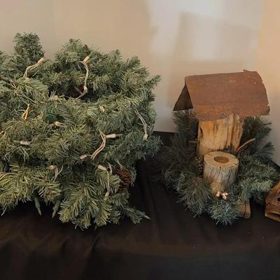 Woodland Christmas - Lighted Holiday Garland & Rustic Bird Feeder