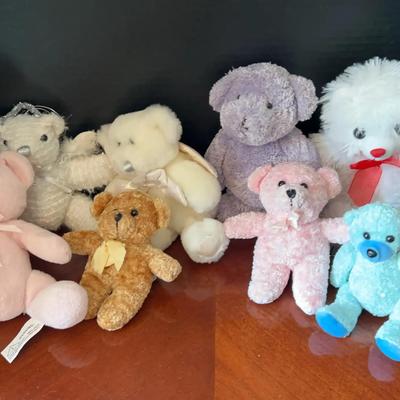 Assorted Stuffed Bears - Sugarloaf Beanie Black & Gold Yarn, Angels, Purple, Pink, White