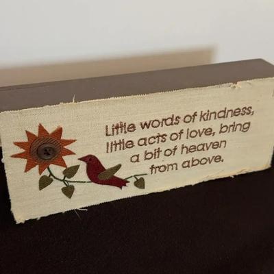 Fabric Stitched Quote On Wooden Block Decor