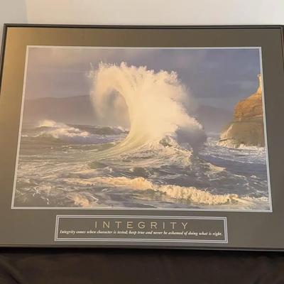 Motivational Framed Integrity Ocean Wave Wall Art - Black Metal Frame 22x28