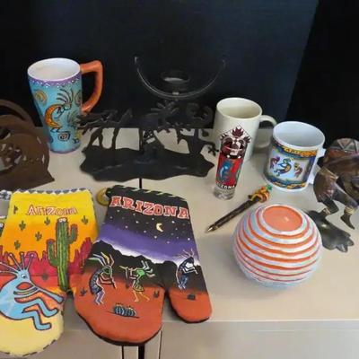 Arizona Desert Theme Decor & Kitchen - Kokopelli Figures, Southwest Oven Mitts, Candles And Mugs