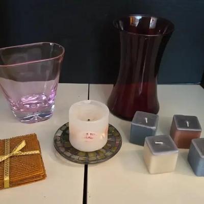 Cute Household Decor - Candles, Beaded Coasters, And Glass Vases