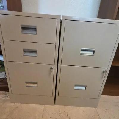 (2) Matching Beige Locking File Cabinets With Keys