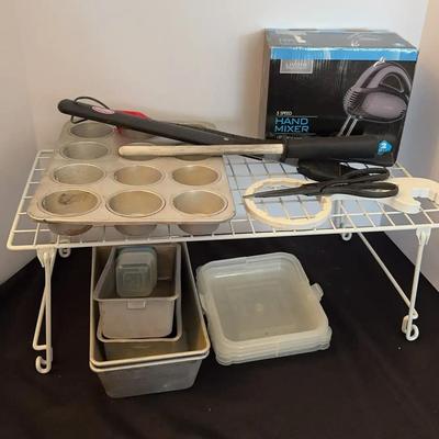Kitchen Items! Cooling Rack Or Shelf, Muffin tin, Hand Mixer, Bread Baking Tins, Etc