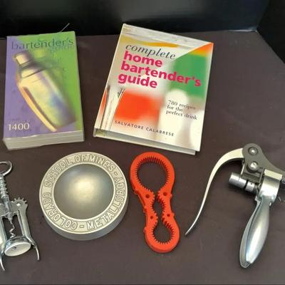 Bar Tools - 2 Bartending Guides, 2 Corkscrews, Bottle Opener & More