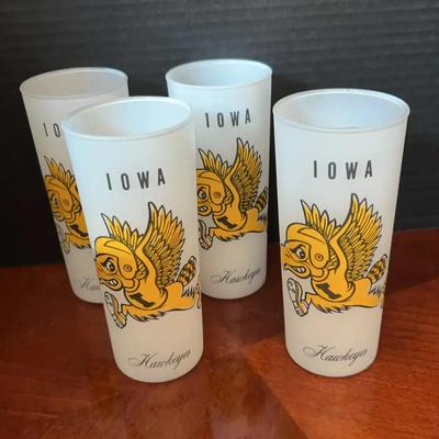 4 Vintage NCAA University of Iowa Hawkeyes Football Frosted Highball Glasses