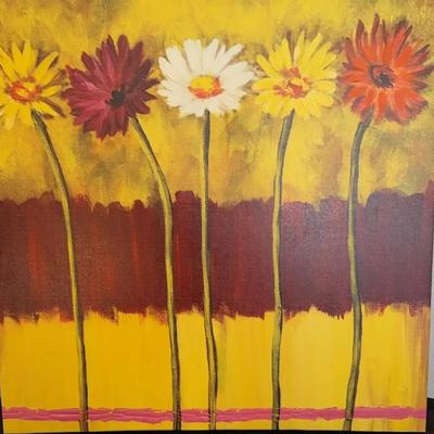 Gerberries Gerbera Garden Canvas By AK Whahnore - Colorful Yellow & Red Floral Art Piece - 24x24