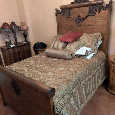 Antique Tiger Oak Full Size Bed Frame