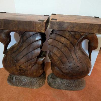 Pair Of Carved Wood Swan Table Bases
