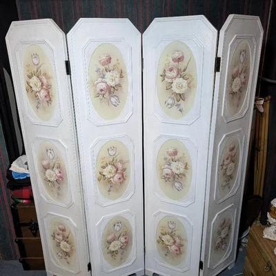 4 Section, Painted Folding Privacy Screen 