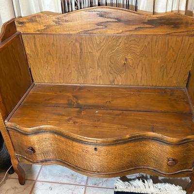 Serpentine Front Oak Bench With Drawer 