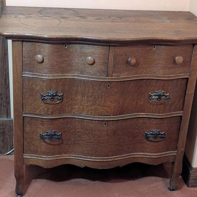 Antique Oak Serpentine Front Chest Of Drawers