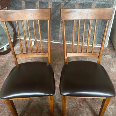 Pair of Brown Wooden Leather Chairs