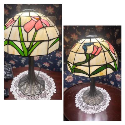 Pair of Tiffany Style Floral Butterfly Lamps
