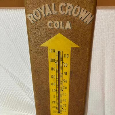 Vintage Royal Crown Cola Metal Advertising Sign With Thermometer 