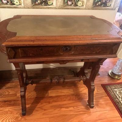 Antique Eastlake Style Table w/ Leather Inlay