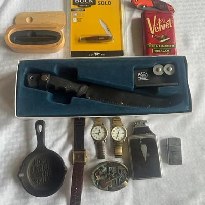 Men’s Collectible Lot: Buck Knives, Lighters & More