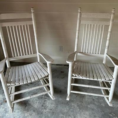 Pair Of Sturdy Cracker Barrel Wooden Porch Rocking Chairs 