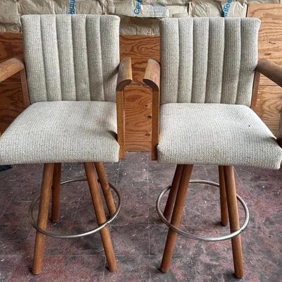 Pair of Oak Swivel Bar Stools
