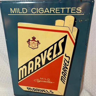 Vintage Marvels Cigarettes Tin Advertising Sign