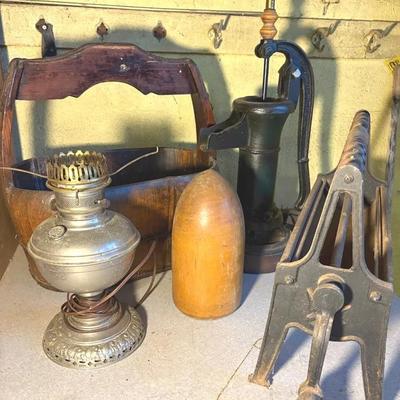 Vintage Lamps, Wooden Basket, News Paper Log Roller 