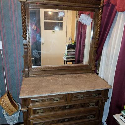 Victorian Marble Top Dresser w/ Mirror