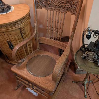 Pressed Back Oak Rocking Chair