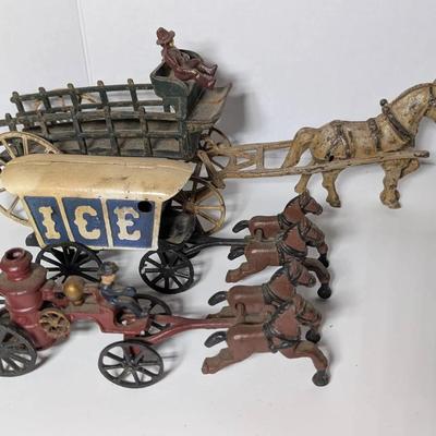 3 Cast Iron Horse Drawn Wagons