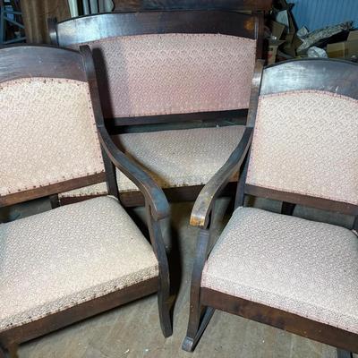 Antique American Empire Three Piece Settee Set