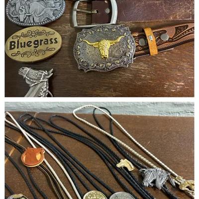 Collection Of Men’s Western Wear-Accessories-Belts, Belt Buckles, Bolo Ties 