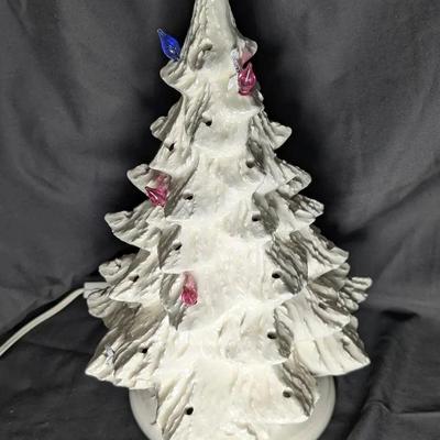 14" High White Ceramic Lighted Christmas Tree 
