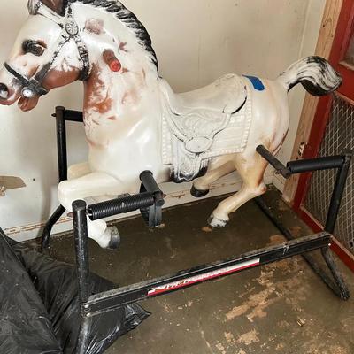Vintage Hedstrom Blow Mold Plastic Hobby Horse W/ Metal Stand