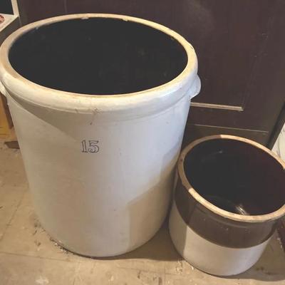 Pair Of Vintage Stoneware Crocks