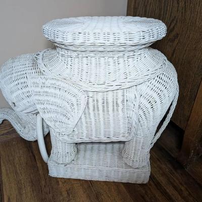 Elephant Shaped White Wicker Plant Stand