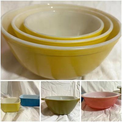 Pyrex & Anchor Hocking Dishes: Flamingo Pink, Yellow Nesting Bowls & More