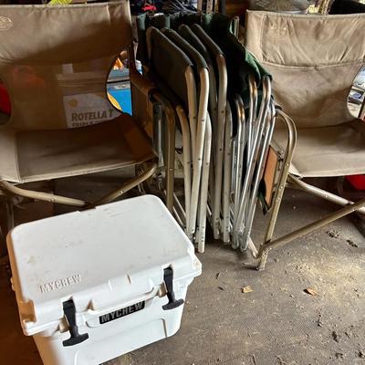 Four Folding Camp Chairs, “MyCrew” Cooler