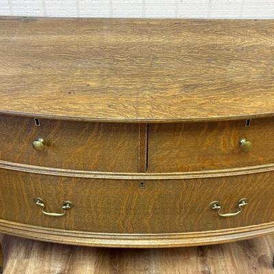 Vintage Oak Curved Front Chest Of Drawers