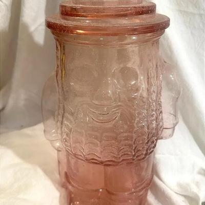Vintage Mr. Peanut Pink Depression Glass Jar