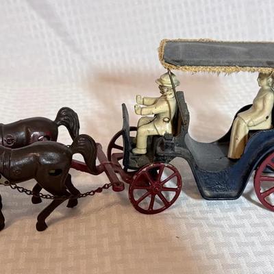 Vintage Stanley Toys Cast Iron Horse Drawn Surrey Carriage 