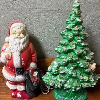 Vintage Ceramic Christmas Tree, Empire Plastic 1968 Santa Blow Mold 