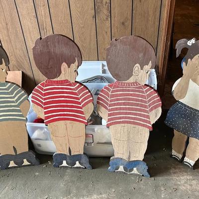 Painted Wooden Lawn Cutouts Of Boys And Girl 