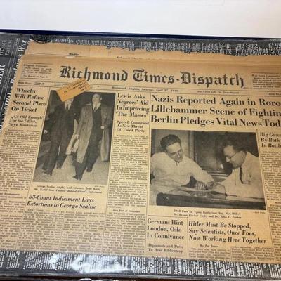 Vintage Certified Richmond Times Dispatch Newspapers 1918 & 1940