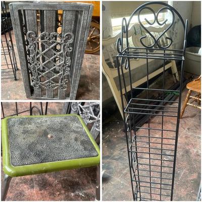 Metal Ornate Square Cover, Metal Rack Stand & Vintage Step Stool
